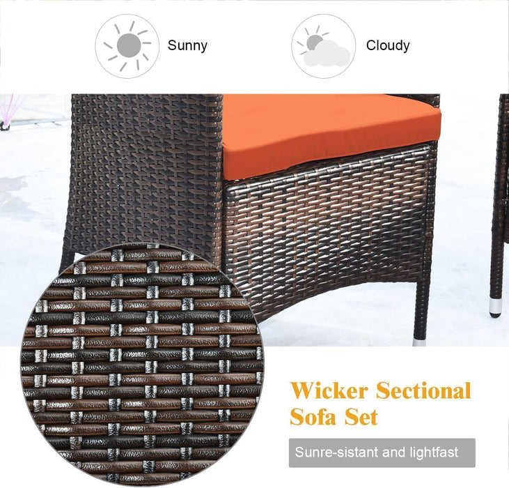 4-Piece Rattan Patio Set, Outdoor/Indoor Wicker Conversation Set for Pool, Backyard, Lawn, Wicker Chairs and Sofa with Soft Cushion, Rattan Furniture with Tempered Glass Coffee Table