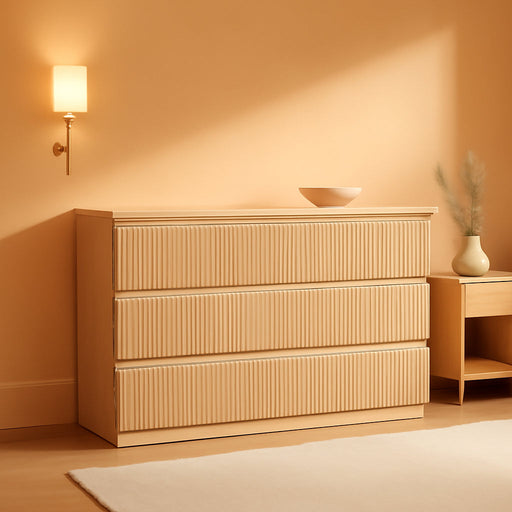 6 Drawer Fluted Dresser, Modern Chest of Drawers for Bedroom with Hidden Handles, Wood Storage Organizer Cabinet for Living Room & Entryway, Oak (15.7" D X 47.3" W X 31.6" H)