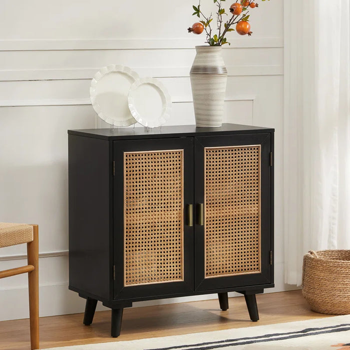 Emily 31'' Tall 2 - Rattan Door Accent Cabinet with Solid Wood Legs