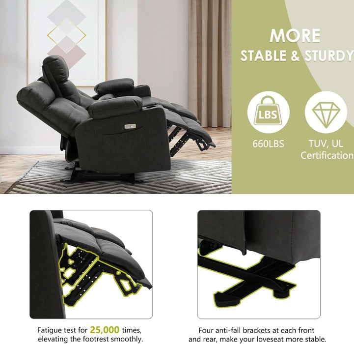 Power Reclining Sofa with Heat and Massage, Electric Reclining Couch with Extended Footrest, Wall Hugger Recliner Sofa 3 Seater with USB Ports & Cup Holders for Living Room, Bedroom