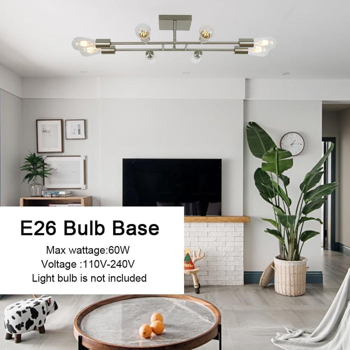 Brushed Nickel 8Light Semi Flush Ceiling Chandelier