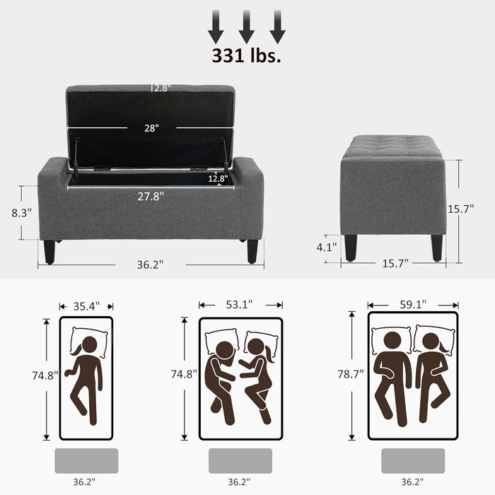 Storage Ottoman, Linen Upholstered Storage Bench with Lift Top and Button Tufted for Living Room, Gray