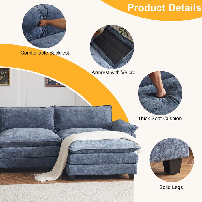 120" W Sectional Sofa U Shaped Couch with Double Chaise Chenille Sleeper Set with 3 Oversized Seats Gray-Blue