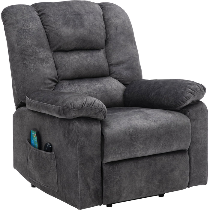 Power Lift Recliner Chair, Elderly Sofa with Heat Therapy and Massage Function, Heavy Duty Reclining Mechanism Electric Recliner with Side Pocket for Living Room Bedroom Home Theater, Grey