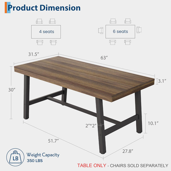 Industrial Dining Table 63InchesLong Espresso Brown