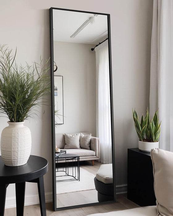 Full Length Mirror, Standing Large Floor Mirror with Aluminum Frame for Bedroom, Living Room, Bathroom(Black)