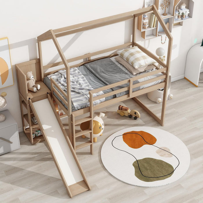Twin EngineeredWood Loft Bed With Slide StorageShelves