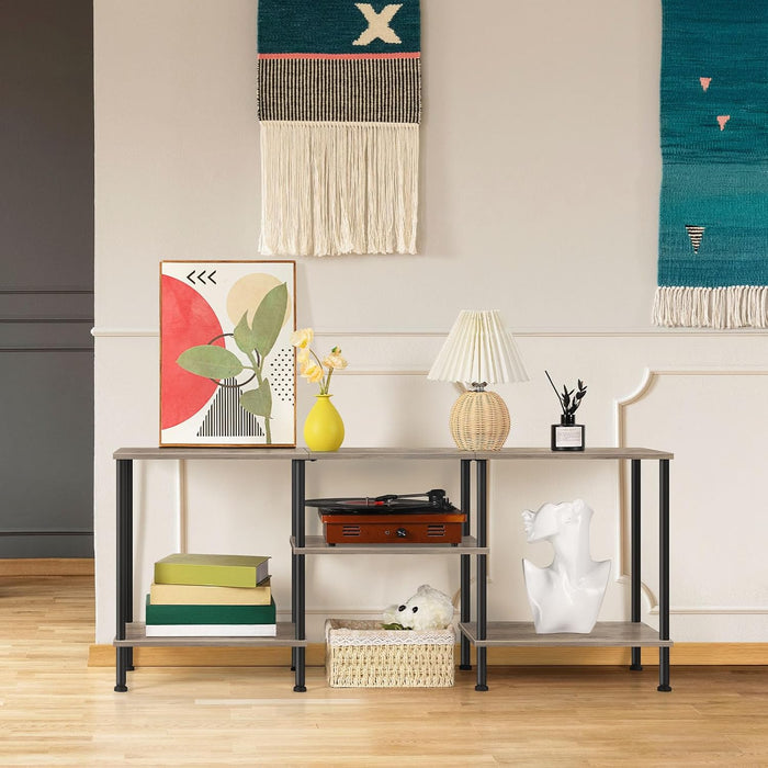 50 Inch TV Stand for Living Room Farmhouse Entertainment Center with Storage Shelves 3 Tier TV Console Table Media Cabinet for 50 43 40 32 Inch TV, Rustic Grey