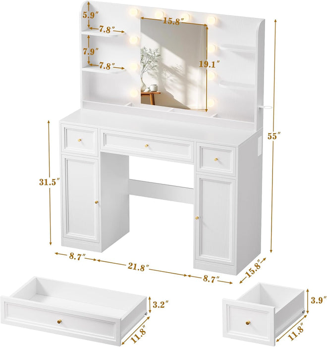 White Vanity Desk With Premium Illuminated Mirrors