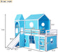Blue SolidWood Twin Loft Bed With SlideUnderbedCurtains