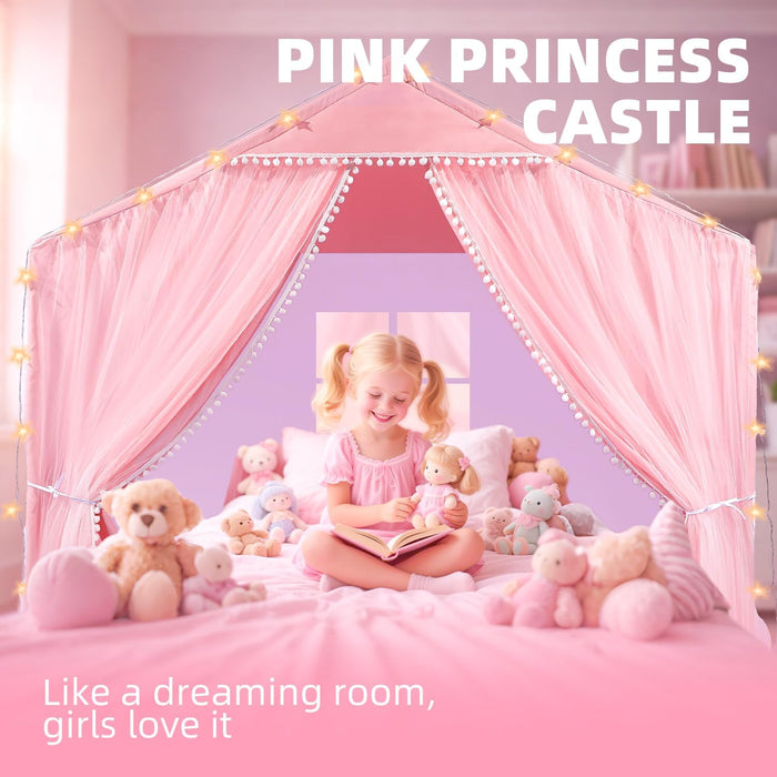 Kids Play Tents Indoor Outdoor Toddler Tent Kids Playhouse Tent Large Teepee Castle (Pink)