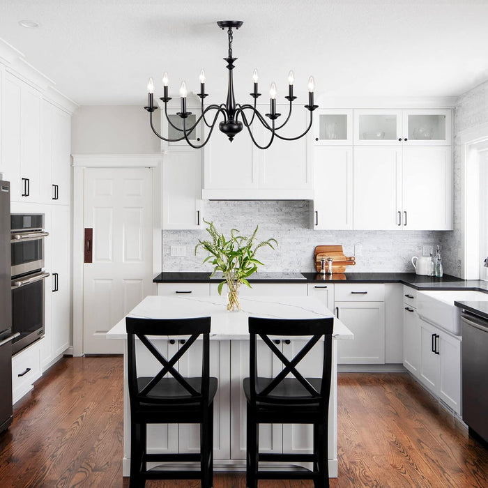 Black Farmhouse Eight Light Chandelier Dining Room