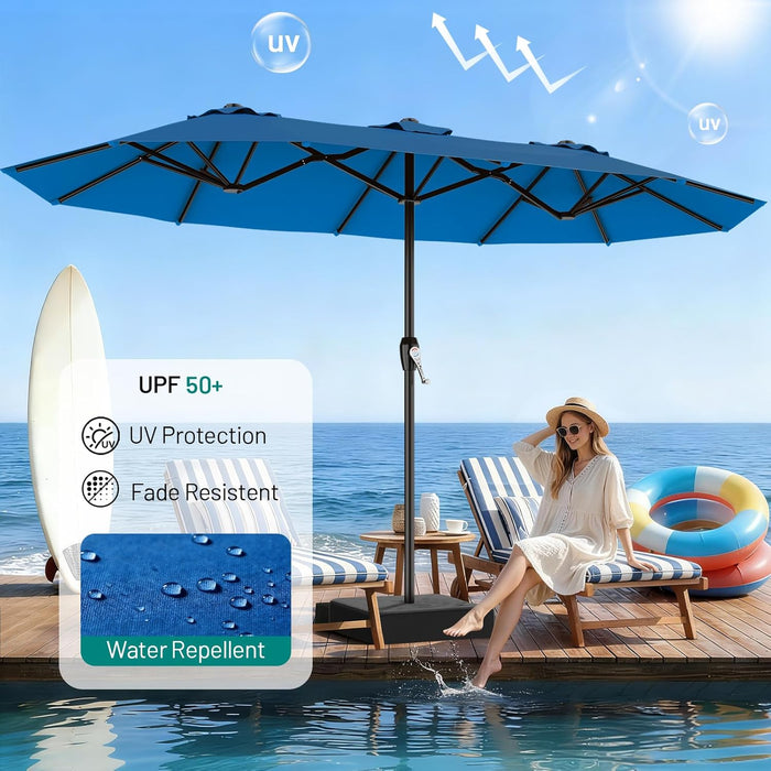 blue rectangular patio umbrella GDY 15FT Umbrella, Sun Protection & Easy Crank which provides you with plenty of fun and exercise. AreShark 15FT Outdoor Patio Umbrella