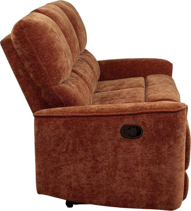 Home Furnishings - Navarro - Wood and Metal - Reclining Sofa with Channel-Tufted Backrest, Foam Padding, Attached Cushions and Manual Recline - Living Room - Burnt Orange - 609574