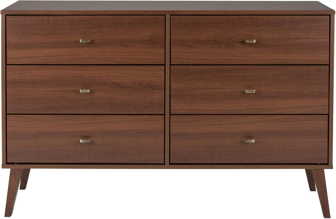 Cherry 52-Inch Wide-Profile Mid-Century Six-Drawer Dresser