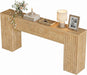 70.86" Long Fluted Console Table, Farmhouse Rectangular Entryway Table with Wooden Double Base, Narrow Wood Sofa Table behind Couch for Entrance, Hallway, Foyer, Living Room, Brown