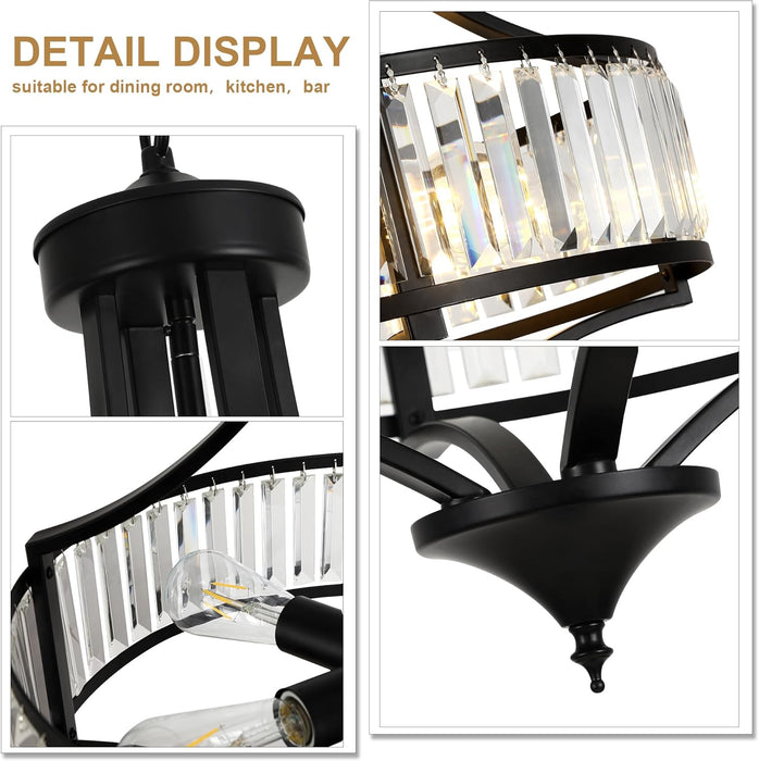 20" Modern Farmhouse Crystal Chandeliers for Dining Room, 5-Light Black Antique Pendant Chandelier, Contemporary Hanging Light Fixture for Living Room Bedroom Foyer Kitchen Island Entryway