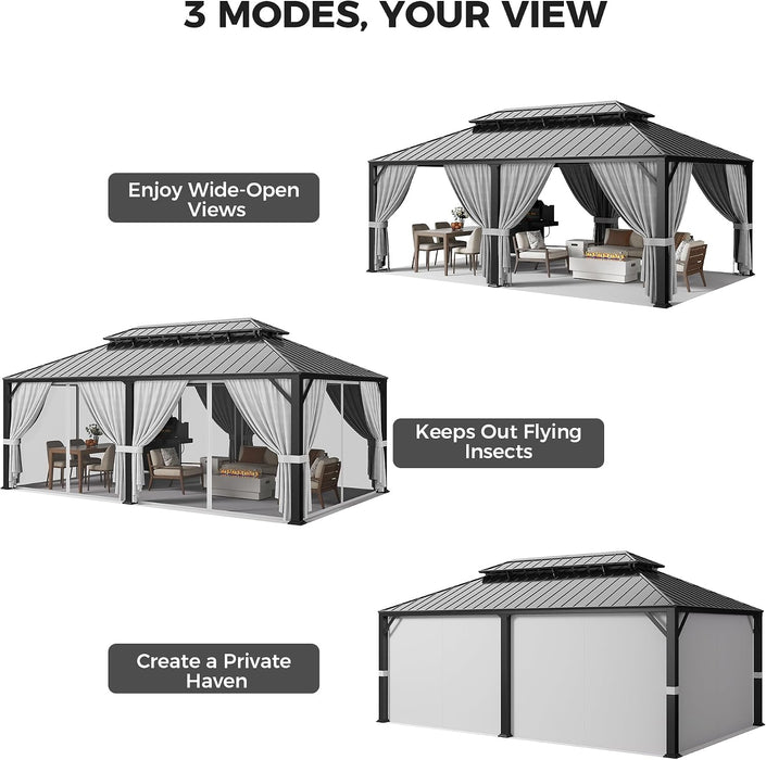 20x12 Hardtop Gazebo AluminumFrame Outdoor Gray Weatherproof