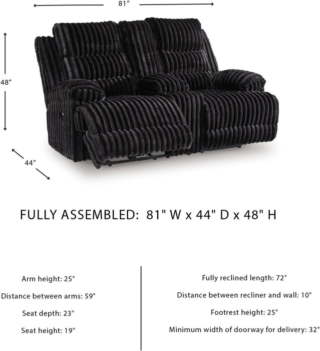 Signature Design by Ashley Higgesbee Contemporary Reclining Loveseat with Console, USB Charging Port, Storage and 2 Cup Holders, Black