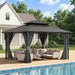 12'X14' Hardtop Gazebo, Permanent Patio Pavilion with Breathable Netting and Privacy Curtain for Dining Party, Grey