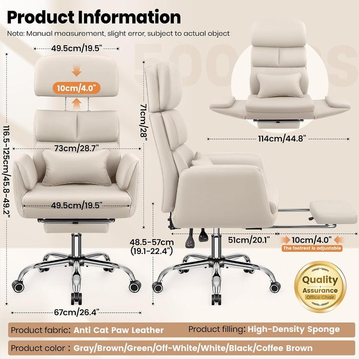 Big and Tall Leather Office Chair, Cross Legged Flip Arms, Beige