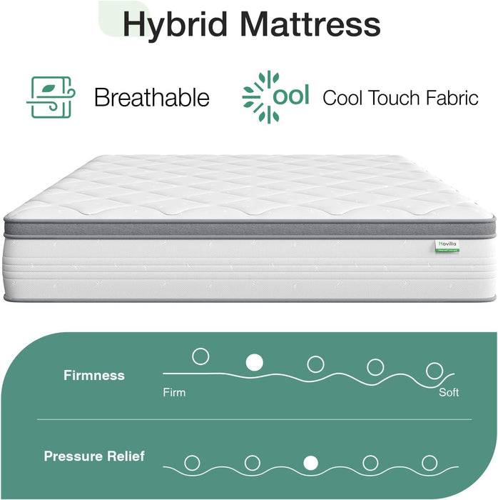 Queen Hybrid Mattress, 12 Inch, Pillow Top, Medium-Soft