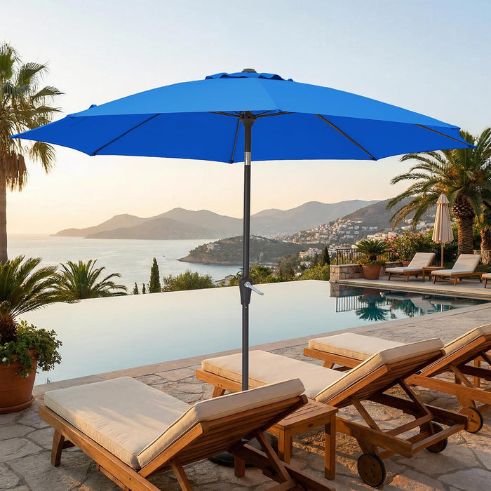9FT Outdoor Patio Umbrella,Market Table Umbrella with 8 Fiberglass Ribs, Pool Umbrella with Tilt and Crank, UV Protection Lightweight & Wind-Resistant for Lawn, Garden, Deck and Backyard, Royal Blue
