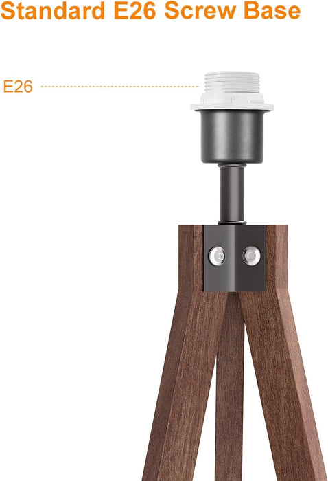 Wood Tripod Floor Lamp, Mid Century Standing Lamp, Modern Design Studying Light for Living Room, Bedroom, Study Room and Office, Flaxen Lamp Shade with E26 Base Dark Brown