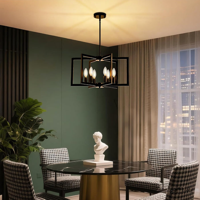 Modern Black Chandeliers for Dining Room, Industrial Metal Chandelier, 6-Light Adjustable Pendant Light for Farmhouse, Kitchen, Living Room(No E12 Bulbs)