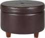 round Leatherette Storage Ottoman with Lid, Chocolate Brown Large