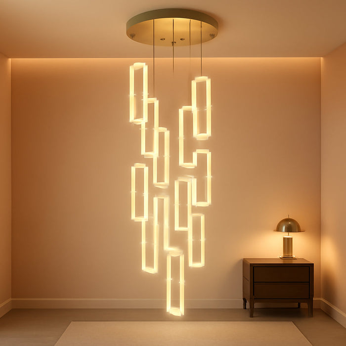 H158 Modern Chandelier 12 Rings Gold Chandelier Lighting Fixture High Ceiling Chandelier Suitable for Living Room Staircase Villa