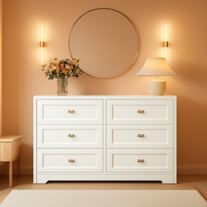 White Wooden Dresser 6 Drawers AntiTipSafetyDevice