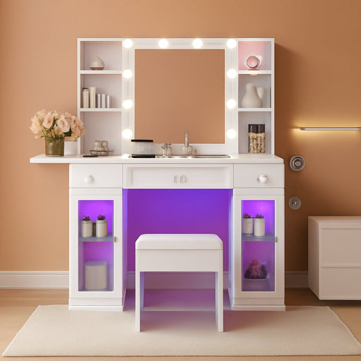 White Makeup Vanity DeskStation With RGB Illumination