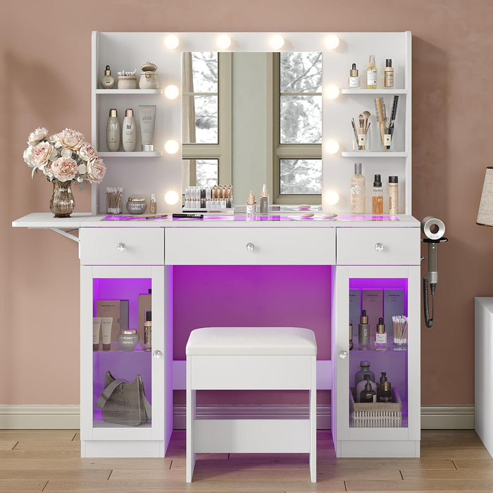 White Makeup Vanity DeskStation With RGB Illumination