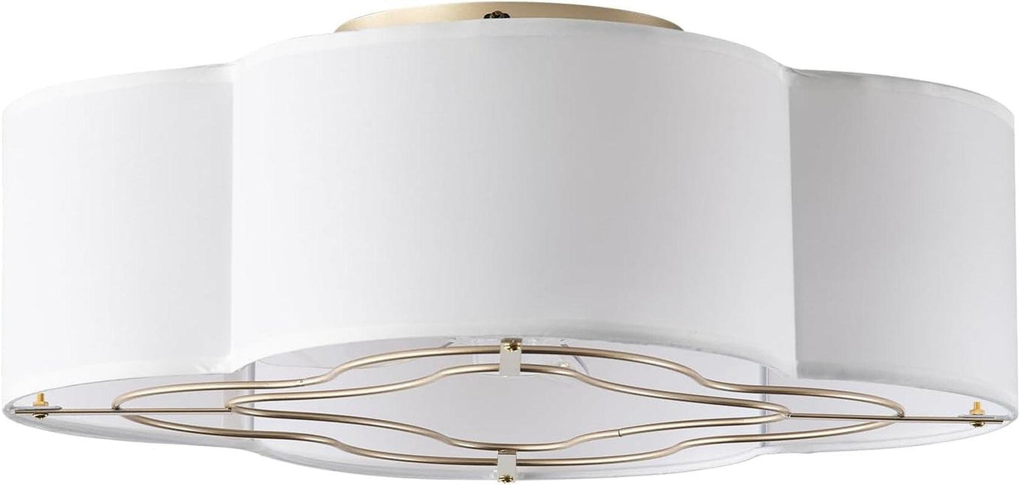 Caged Ceiling Fan with Light, Rattan Flush Mount Ceiling Fans with Lights Remote Control, Low Profile Fabric Enclosed with 6 Speeds for Bedroom, Living Room, Foyer, Nursery (White)