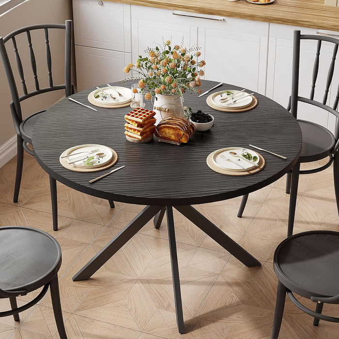 47.2 Inch round Dining Table for 4, Farmhouse Wood Kitchen Table, Circle Dinner Table for Kitchen & Dining Room, Black