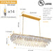 47" Modern Rectangle Crystal Chandelier, Gold Linear Pendant Light with Clear Crystal Prisms, Luxury Island Lighting Fixture for Dining Room Kitchen Table Living Room