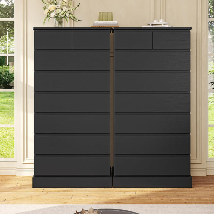 Black Tall Dresser for Bedroom with 8 Drawers, 59.6" Tall Dressers & Chests of Drawers, Modern Wood Closet Organizer and Storage Cabinet, Large Vertical Dresser for Bedroom, Closet, Hallway