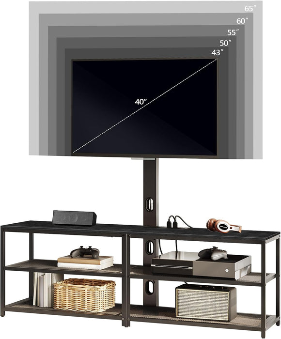 59" TV Stand with Mount and 4 Power Outlets, Entertainment Center Media Console, Swivel TV Stand Mount up to 75 Inch Tvs, Height Adjustable, Metal Frame for Living Room, Bedroom TVBK35E01