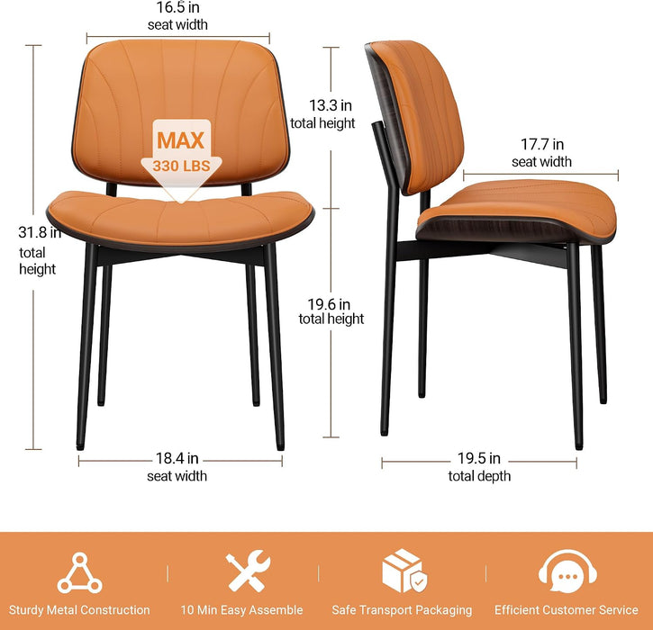 Dining Chairs Set of 2, Mid-Century Modern Kitchen Chairs, Orange