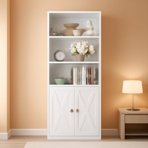 Industrial Bookshelves and Bookcases with Doors 11.8 in Depth Floor Standing 5 Shelf Display Storage Shelves Bookcase Home Decor Furniture for Home, Office, Living Room, Bedroom