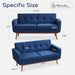 Dark Blue Mid-Century Loveseat: Solid Wood Frame, Button-Tufted