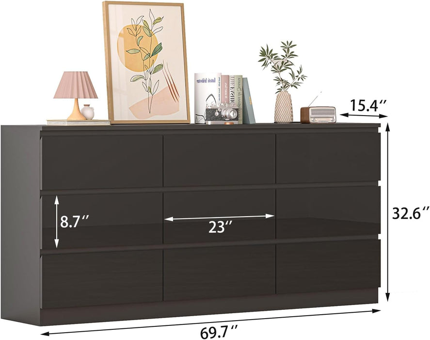 70Inch Black Dresser With Integrated Outlets Bedroom