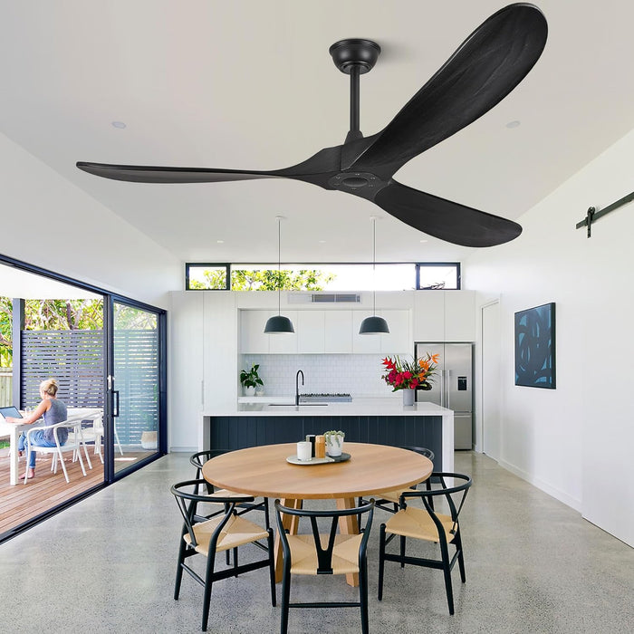 52 Inch Ceiling Fan No Light, Wood Ceiling Fans without Lights with Remote Control, Indoor Outdoor Ceiling Fan for Porch Garage Modern Propeller Black Ceiling Fans 3 Blades, Matte Black