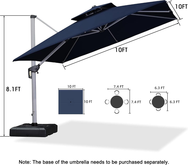 Cantilever Patio Umbrellas 10'X 10' Square Double Top Navy Blue