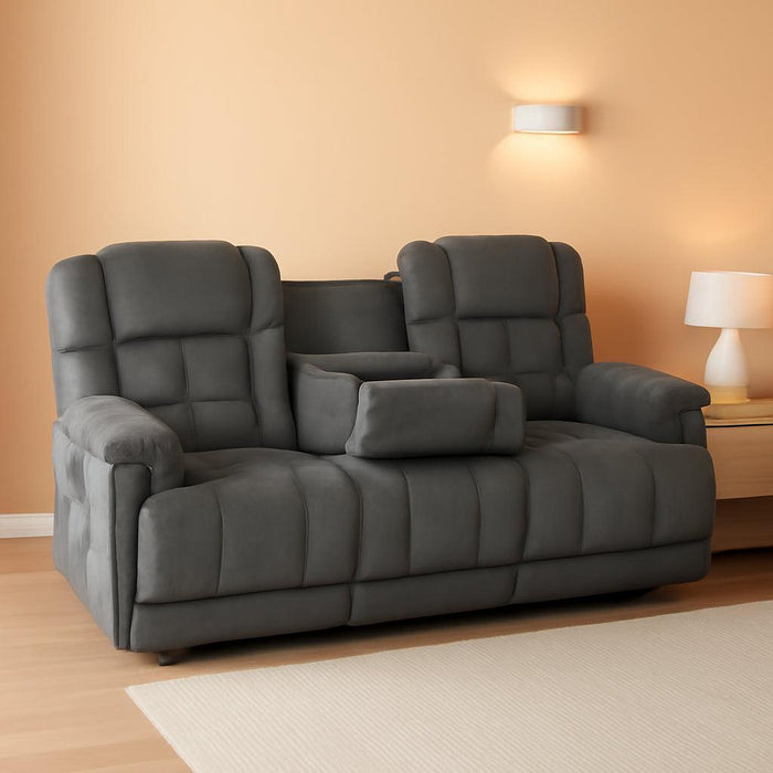 Zero Gravity Power Recliner Sofa with Drop down Table, Heat and Vibration Massage, 3 Seater Dual Reclining Couch with USB Ports, Cup Holders for Living Room, Fabric RS6236 (Grey)