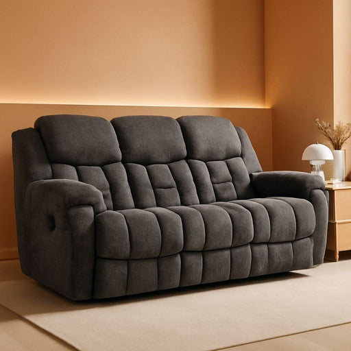 Foreside Contemporary Stain Resistant Manual Reclining Sofa, Gray