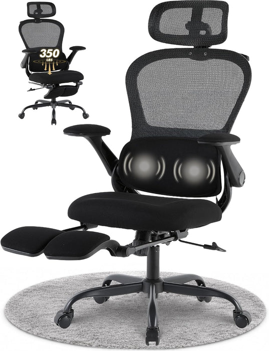 Ergonomic Massage Office Chair with Footrest, Comfy Computer Chair, Black