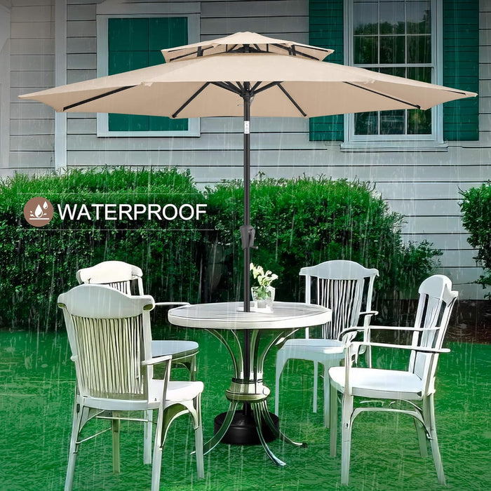 9Ft Patio Umbrella - 2 Tiers Outdoor Umbrella with Push Button Tilt and Crank for UV Protection, Table Market Umbrella for Garden, Deck, Backyard, Pool and Beach(Beige)