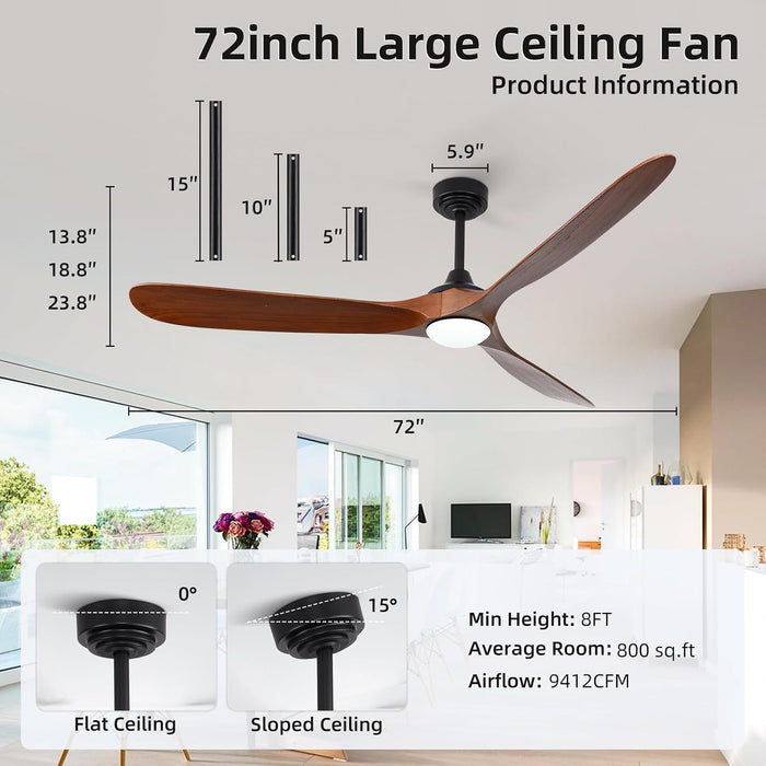72in Walnut Outdoor Ceiling Fan With Lights